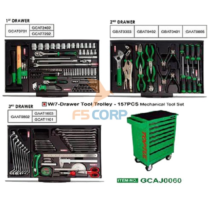 Tủ 7 ngăn với 3 ngăn có đồ nghề157 chi tiết Toptul GCAJ0060