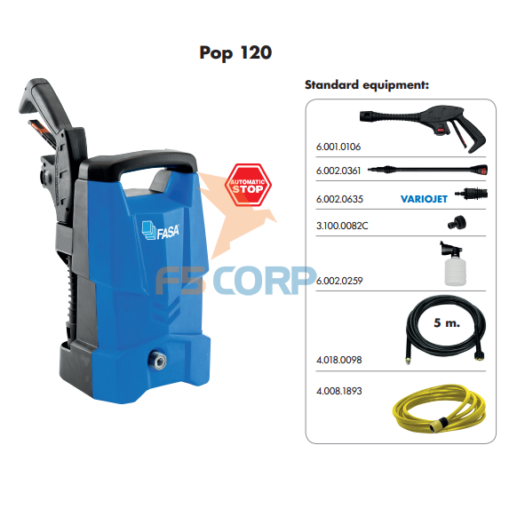 Máy phun xịt rửa xe áp lực cao Fasa Pop 120