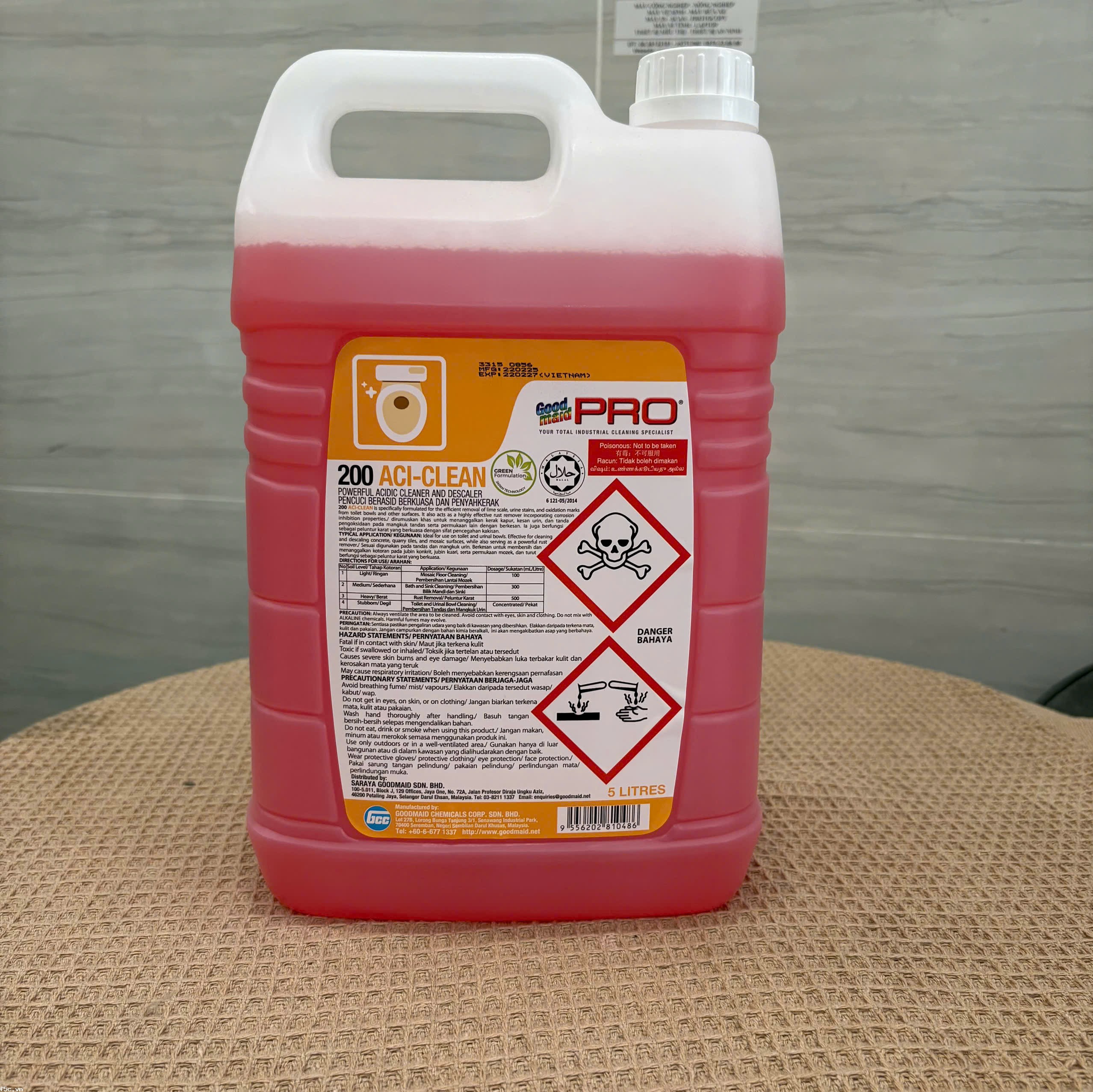 Dung dịch tẩy đa năng vết bẩn cứng đầu, vết rỉ sét (gốc acid) Goodmaid G200 - Aci clean Made in Malaysia can 5L
