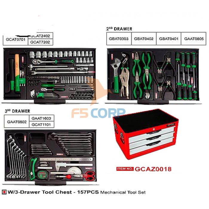 Hộp chuyên dùng 3 ngăn có đồ nghề 157 chi tiết Toptul GCAZ0018