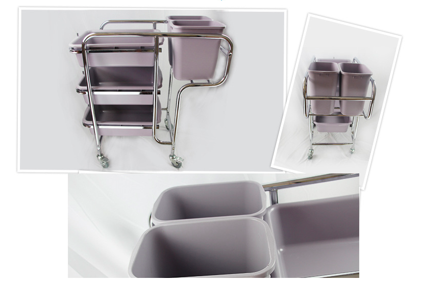 Xe thu gom chén đĩa, khung inox, khay nhựa