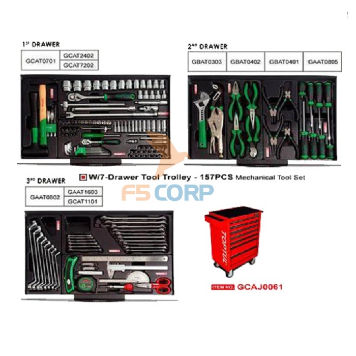 Tủ 7 ngăn với 3 ngăn có đồ nghề157 chi tiết Toptul GCAJ0061