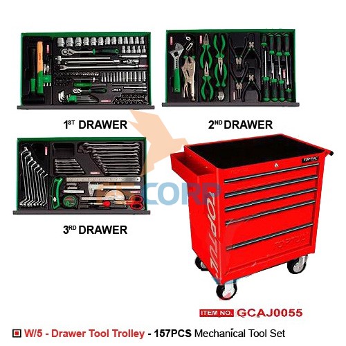 Tủ 5 ngăn với 3 ngăn có đồ nghề 157 chi tiết Toptul GCAJ0055