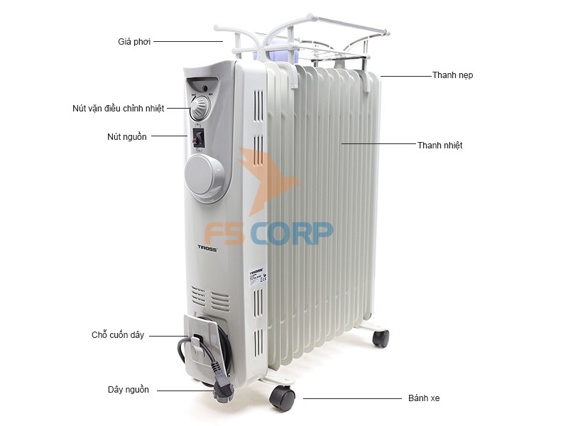 Lò sưởi dầu 11 thanh TIROSS TS924