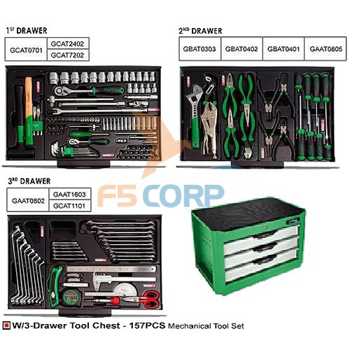 Hộp 3 ngăn chuyên dùng thế hệ mới có đồ nghề 157 chi tiết Toptul GCAZ0036