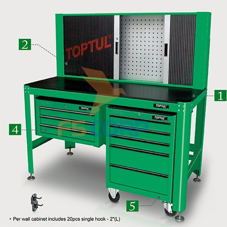 Bàn nguội chuyên dùng có Tủ treo không đồ nghề Toptul TAAA1607 + TAAD1602