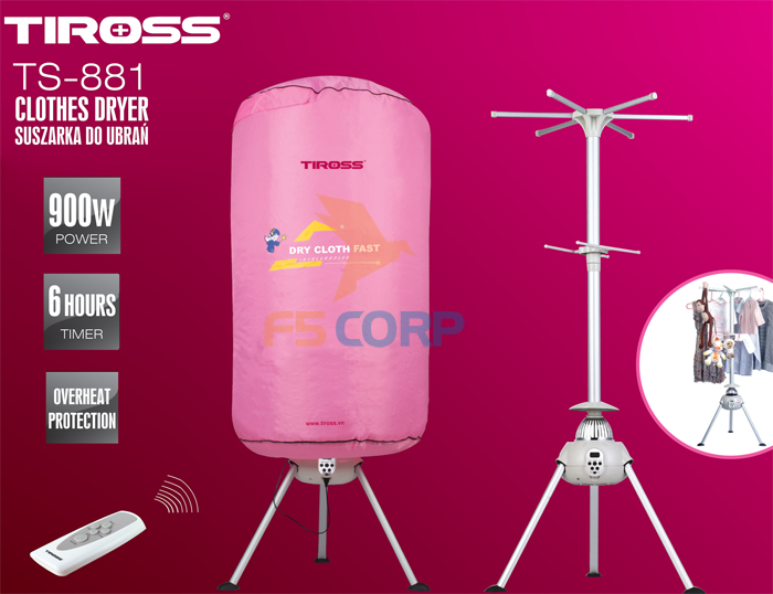 Tủ sấy quần áo Tiross TS881, 900W, có điều khiển từ xa