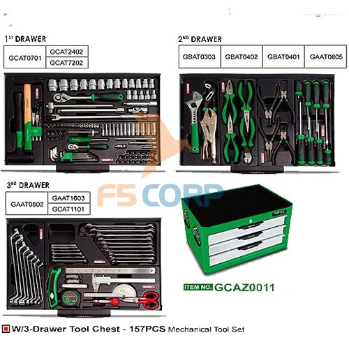 Hộp chuyên dùng 3 ngăn có đồ nghề 157 chi tiết Toptul GCAZ0011