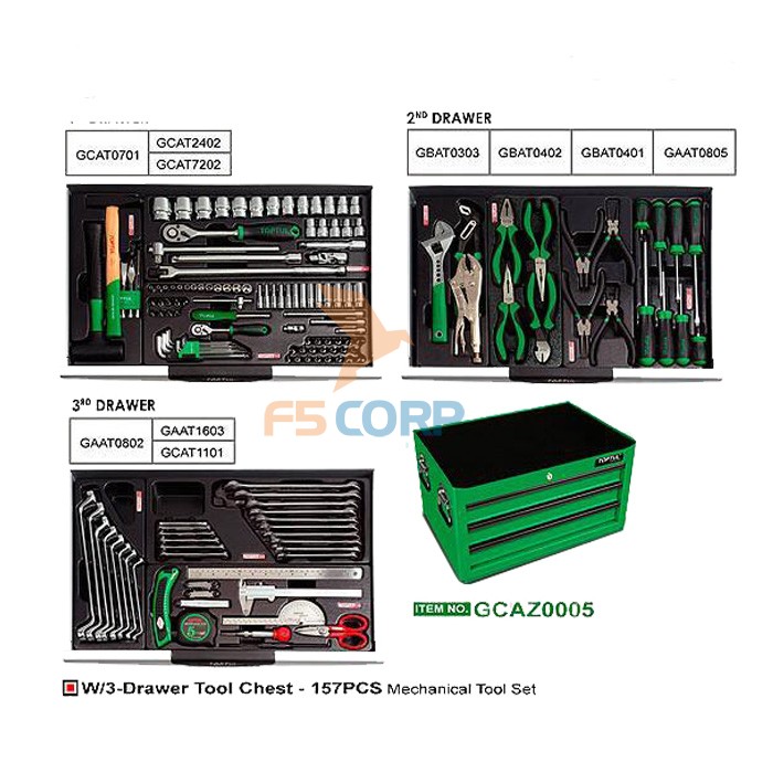 Hộp 3 ngăn có đồ nghề 157 chi tiết Toptul GCAZ0005