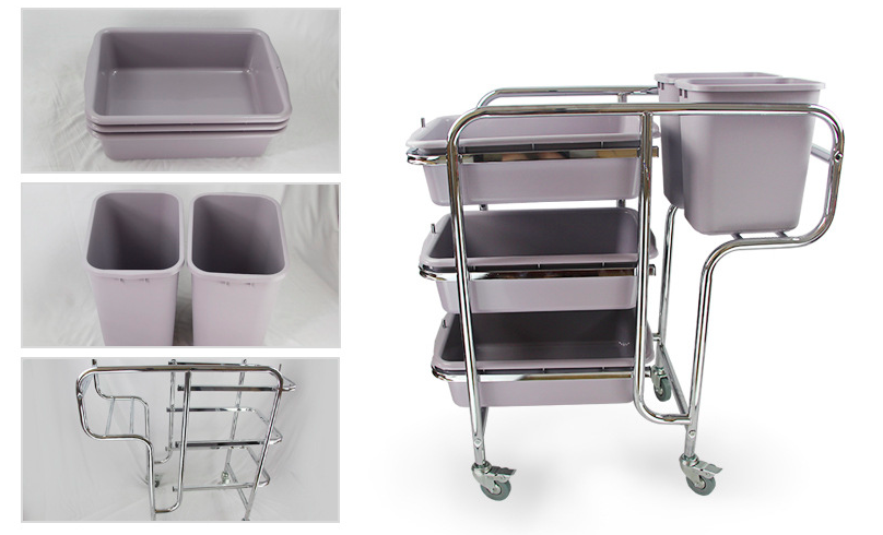 Xe thu gom chén đĩa, khung inox, khay nhựa