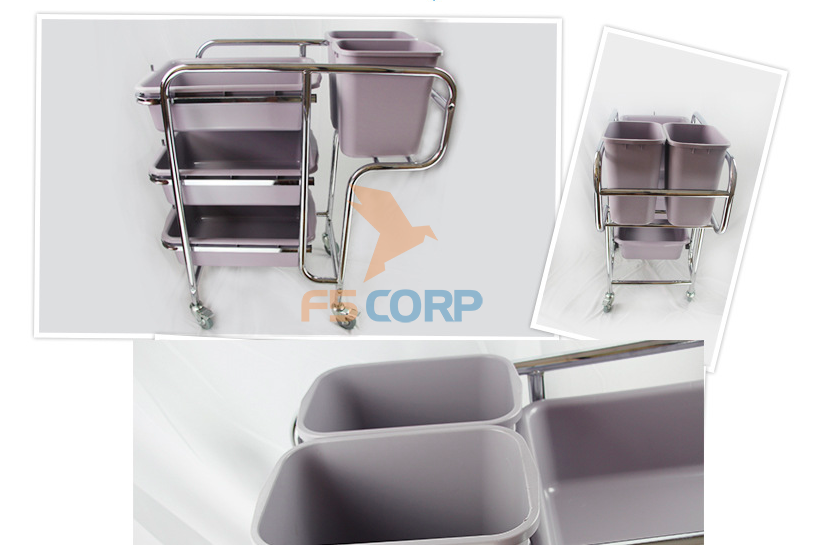 Xe thu gom chén đĩa, khung inox, khay nhựa