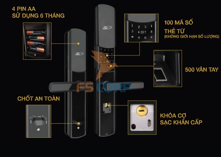 Khóa cửa vân tay cao cấp 5ASYSTEMS TS 9000 PLUS