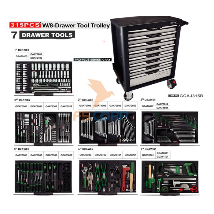 Tủ đồ nghề Toptul 8 ngăn 315 món GCAJ315B