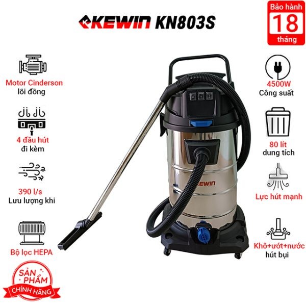 Máy Hút Bụi Và Nước Công Nghiệp Kewin KN803S ( Hepa )