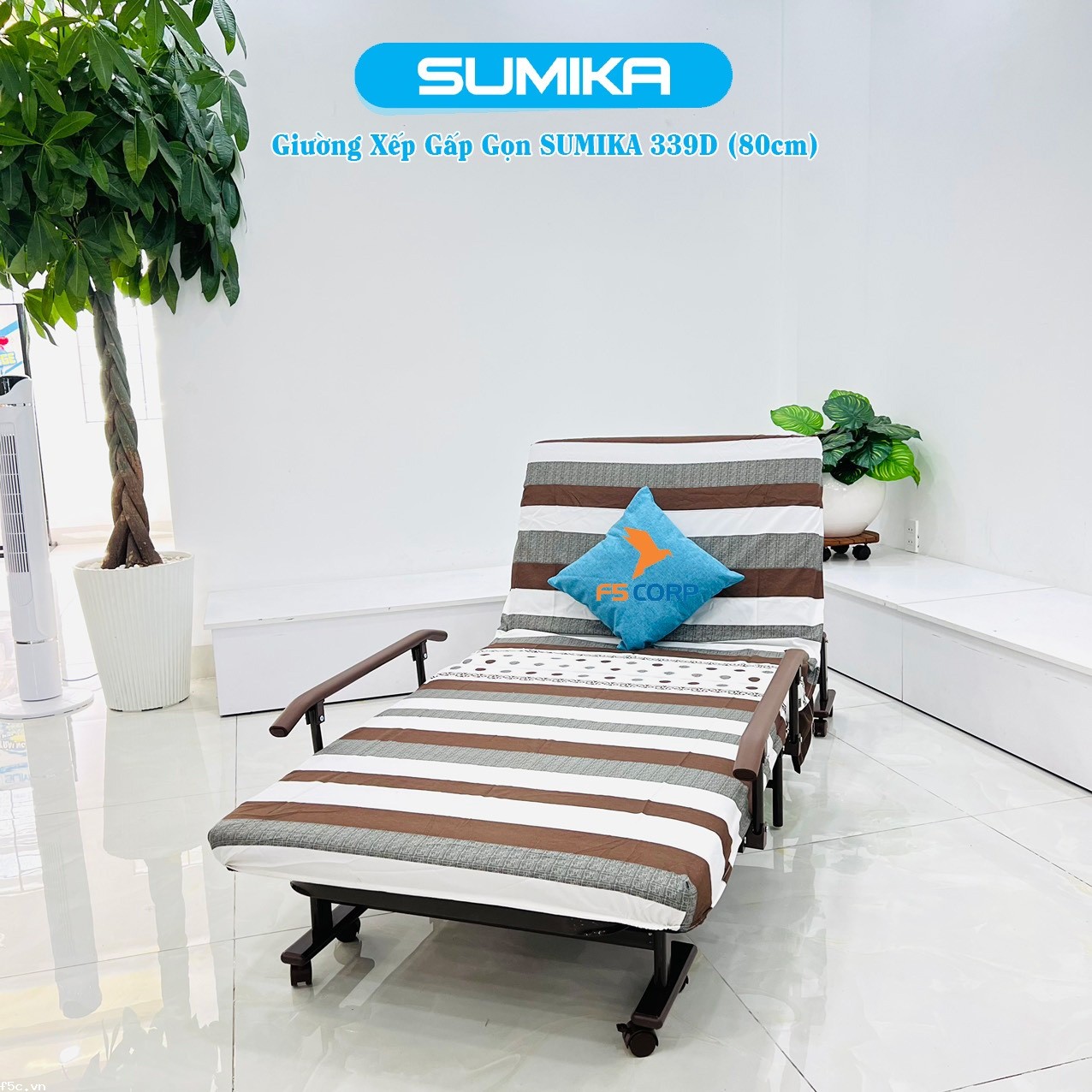 Giường nệm xếp gọn đa năng kiểu dáng Hàn Quốc SUMIKA 339D, rộng 80cm