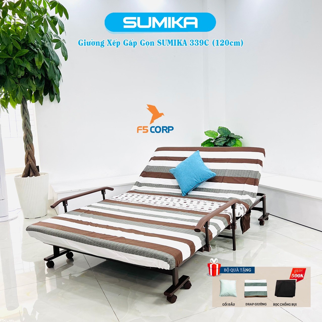 Giường nệm xếp gọn đa năng kiểu dáng Hàn Quốc SUMIKA 339C, rộng 120cm