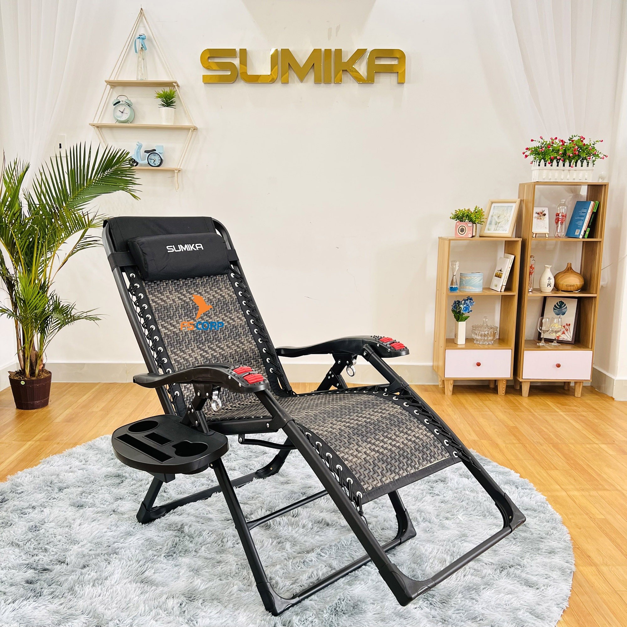 Ghế xếp thư giãn tiện lợi SUMIKA 636A, lưới vân mây đan thoáng mát