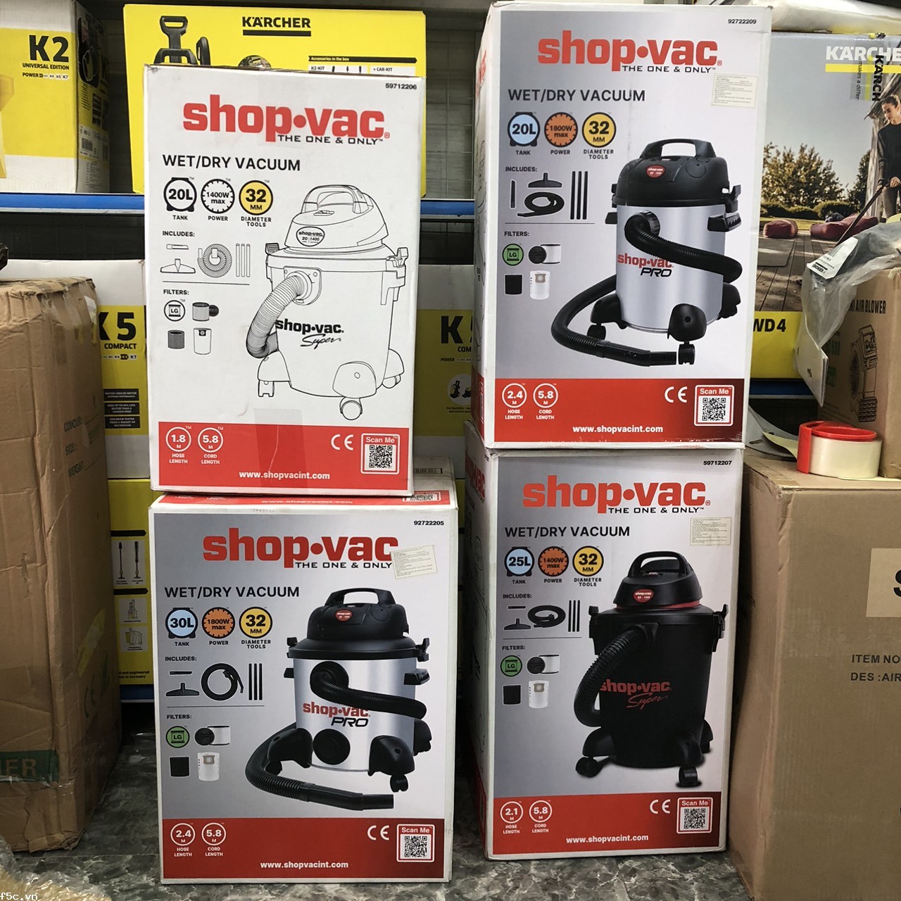 Máy hút bụi 3in1 khô/ướt/thổi ShopVac 92722205 - Dung tích 30L 1800W inox không rỉ
