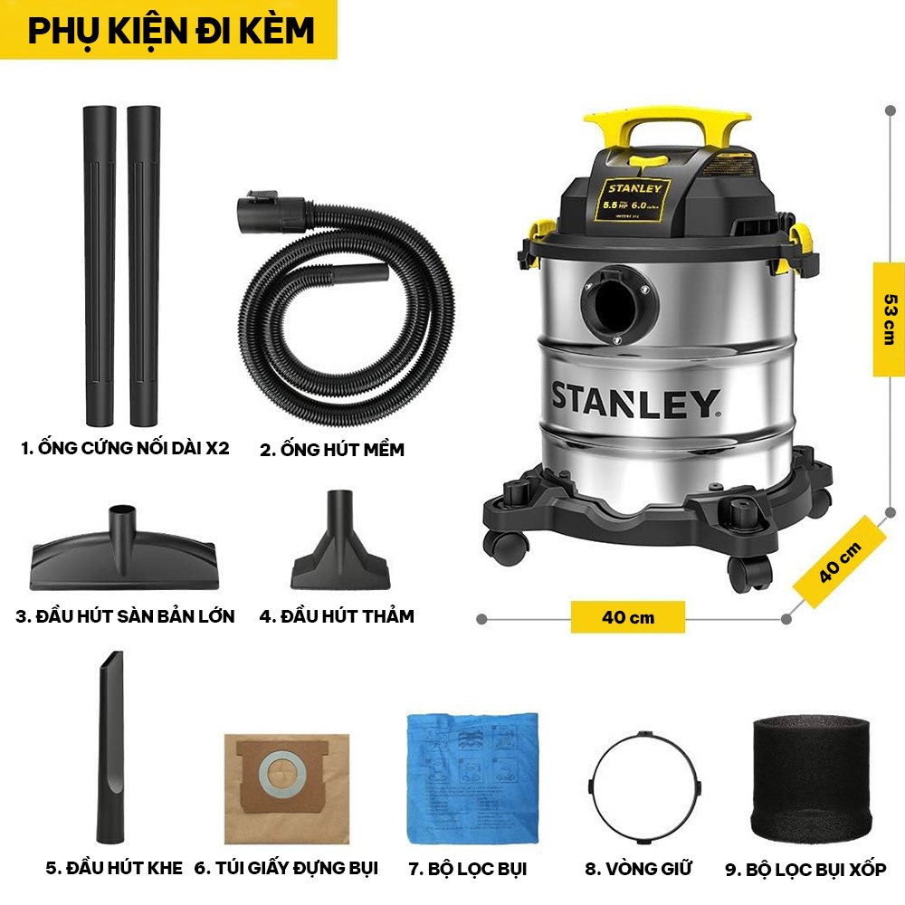 Máy hút bụi công nghiệp 3 chức năng 23 Lít - Khô/Ướt/Thổi Stanley SL19417-6A
