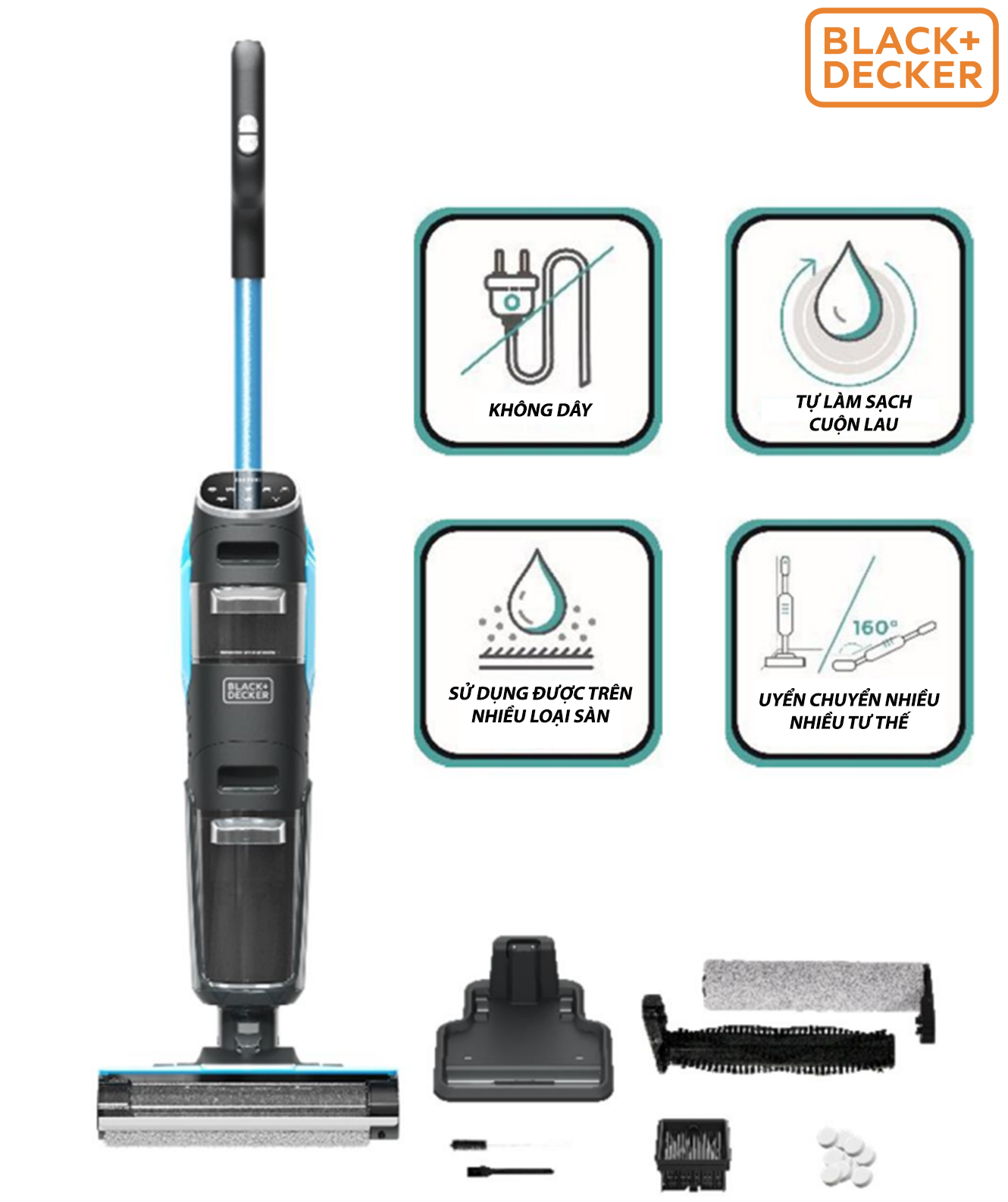BLACK+DECKER BXUVXA01 - MÁY HÚT BỤI LAU SÀN THÔNG MINH KHÔNG DÂY 5 CHỨC NĂNG 
