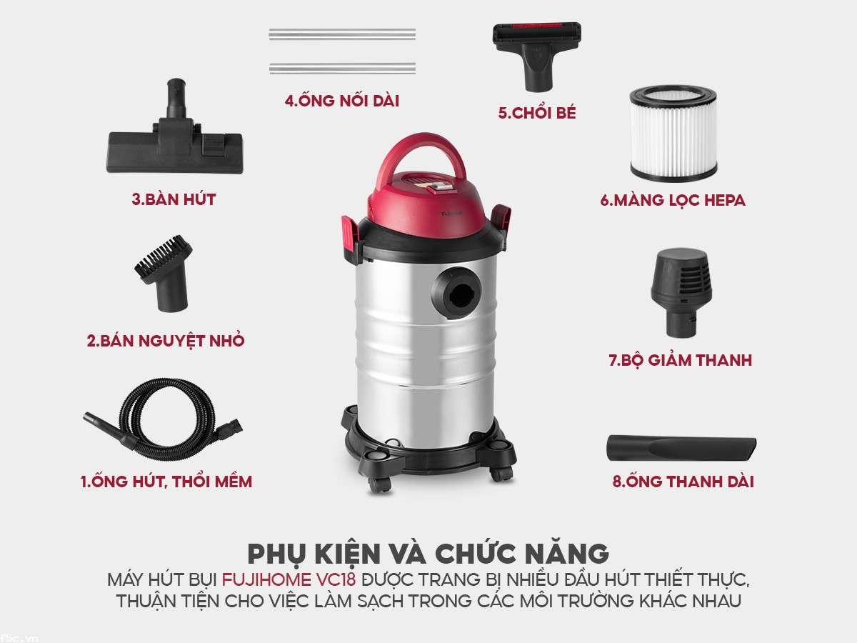 Máy hút bụi công nghiệp khô/ướt/thổi Fujihome VC18