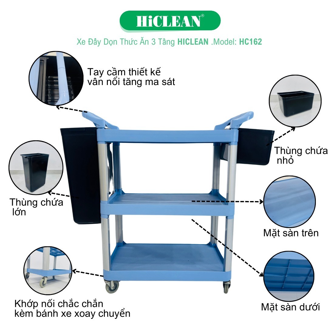 Xe Đẩy Vệ Sinh 3 Tầng HC162 (Có 2 Xô) 