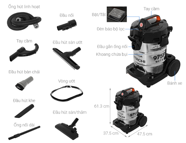 Máy Hút Bụi Công Nghiệp khô và ướt Hitachi CV-975PW 