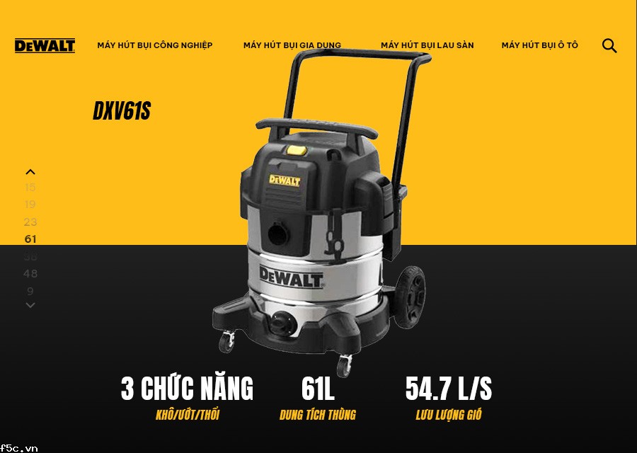Máy hút bụi công nghiệp 3 chức năng - Dewwalt DXV61S 61 Lít- Khô/Ướt/Thổi