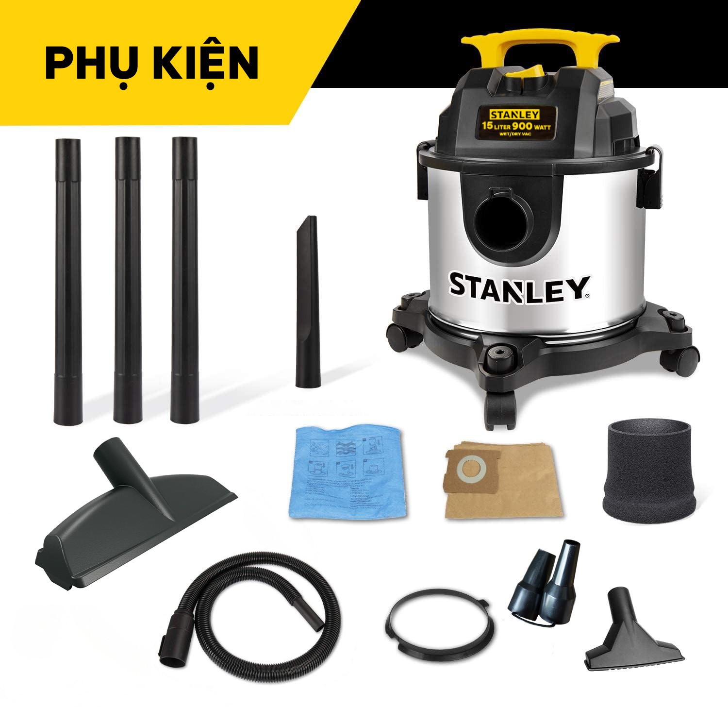 Máy hút bụi công nghiệp 3 chức năng - Stanley SL19301-4BA 15 Lít- Khô/Ướt/Thổi