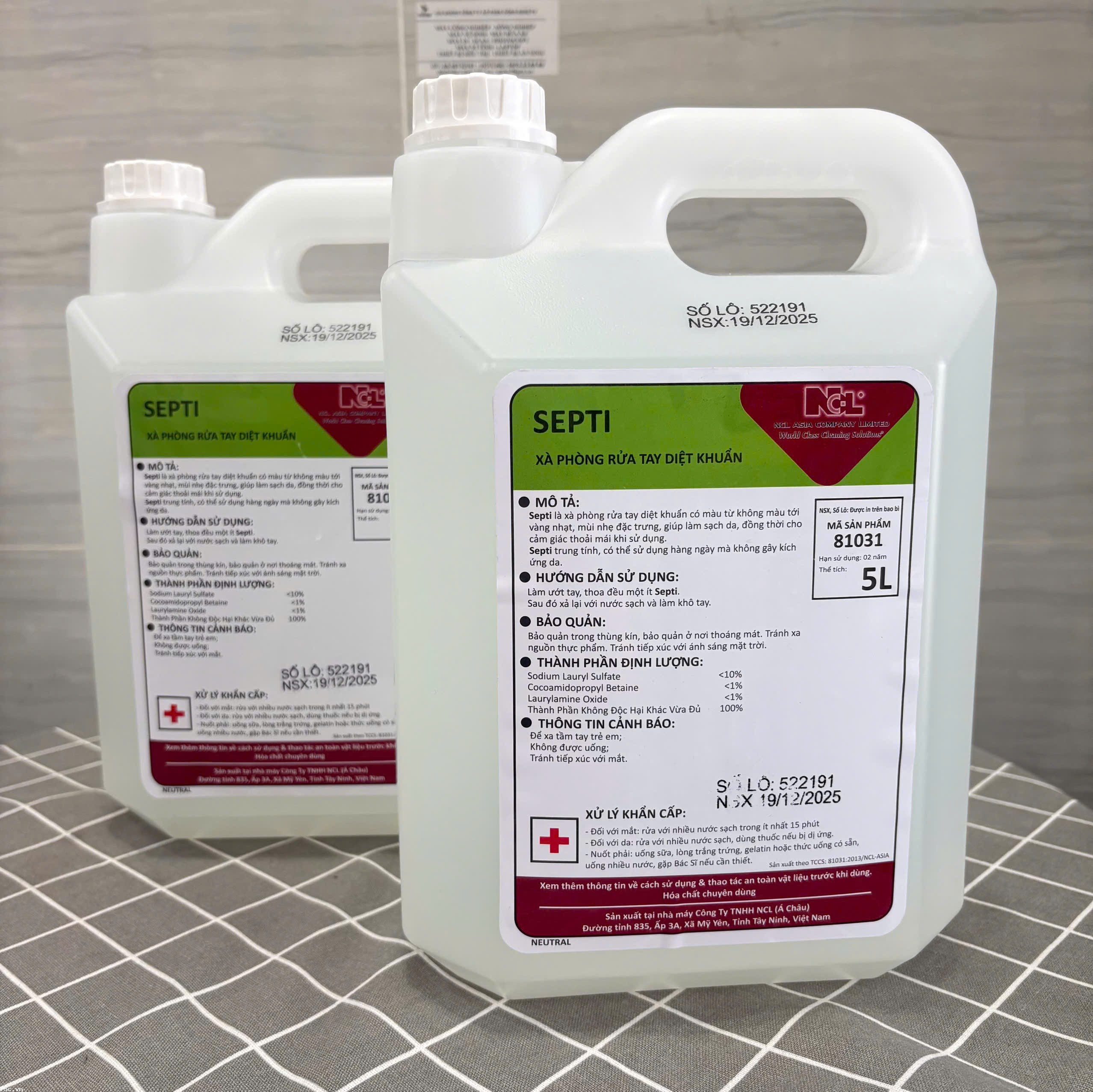 NƯỚC RỬA TAY DIỆT KHUẨN, KHÔNG MÙI SEPTI- 5LIT