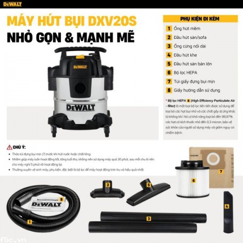 Máy hút bụi 3 chức năng - Khô/Ướt/Thổi - Dewalt DXV20SA - 20Lít