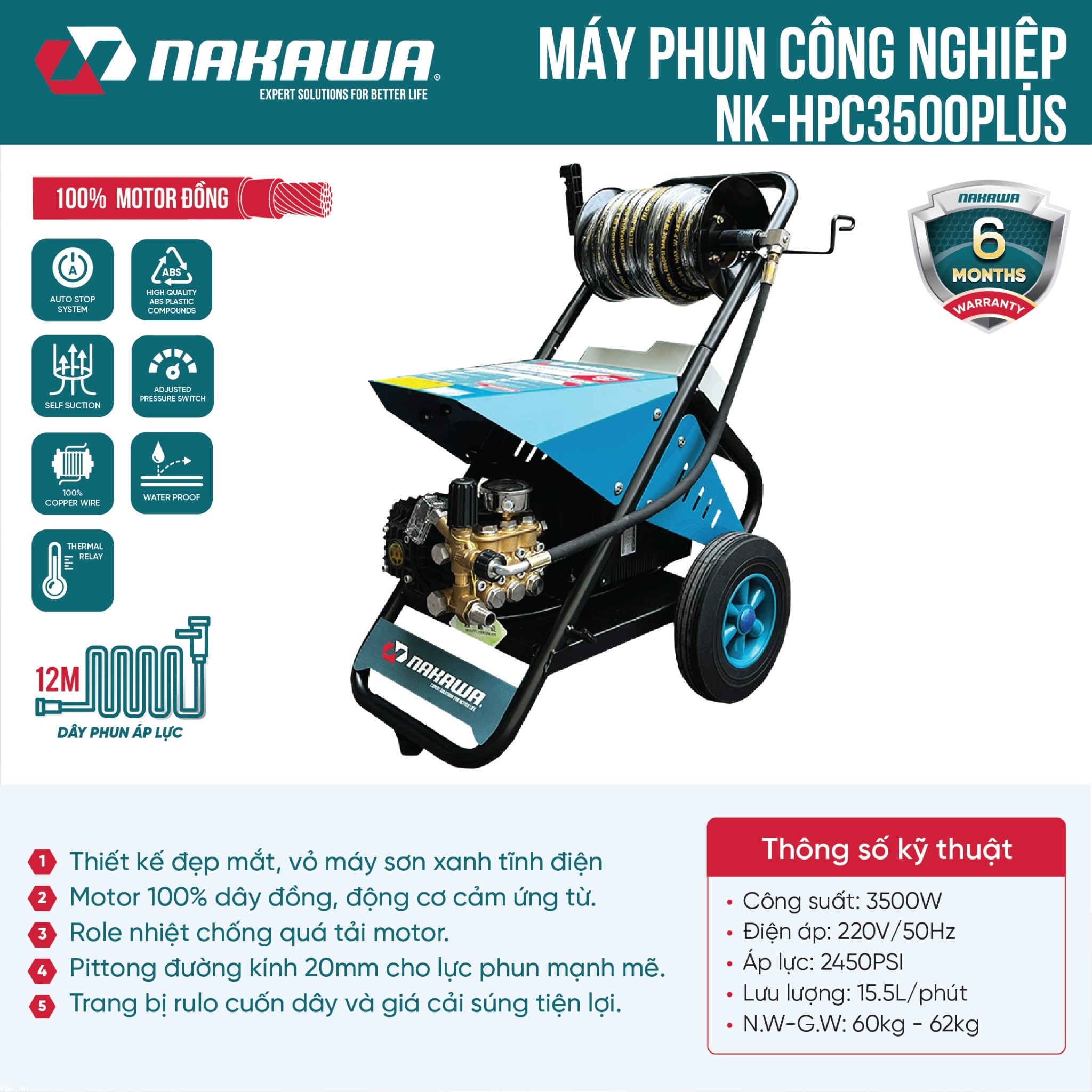 Máy phun áp lực cao công nghiệp Nakawa NK-HPC3500PLUS