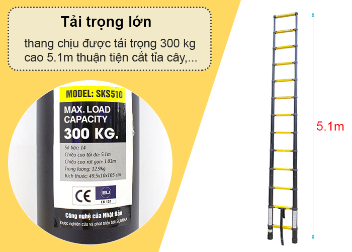 Thang nhôm rút gọn đơn , sơn tĩnh điện Sumika SKS 510